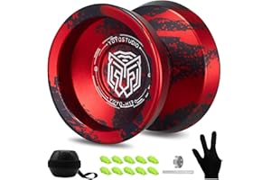 YOYOSTUDIO Yoyo Professional Responsive Yoyo H17, Dual Purpose Metal Yoyos for Kids Beginner, Unresponsive Yo yo Bearing for Adults with Removal Bearing Tool, 10 String, Case & Glove (Black and Red)