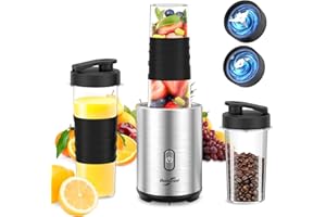 BETTERLEE Blender, Smoothie Blender, 18 in 1 Portable Blender & Grinder Combo, 500W Powerful Personal Blender with 3 BPA Free Bottle for Shakes, Smoothies, Juice, Coffee Beans, Nuts, Baby Food