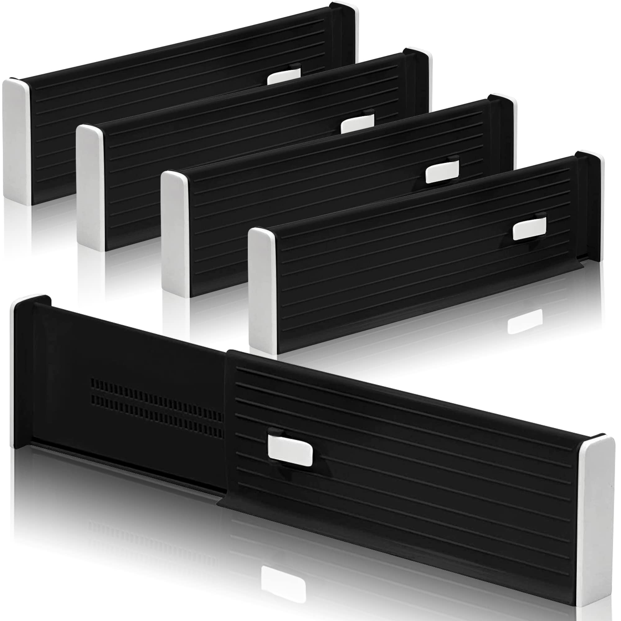 Lighterday 4-Pack Adjustable Drawer Dividers,Expandable Plastic Kitchen Clothes Drawer Organisers,Drawer Organiser Divider for Kitchen Bedroom Office Desk Drawer
