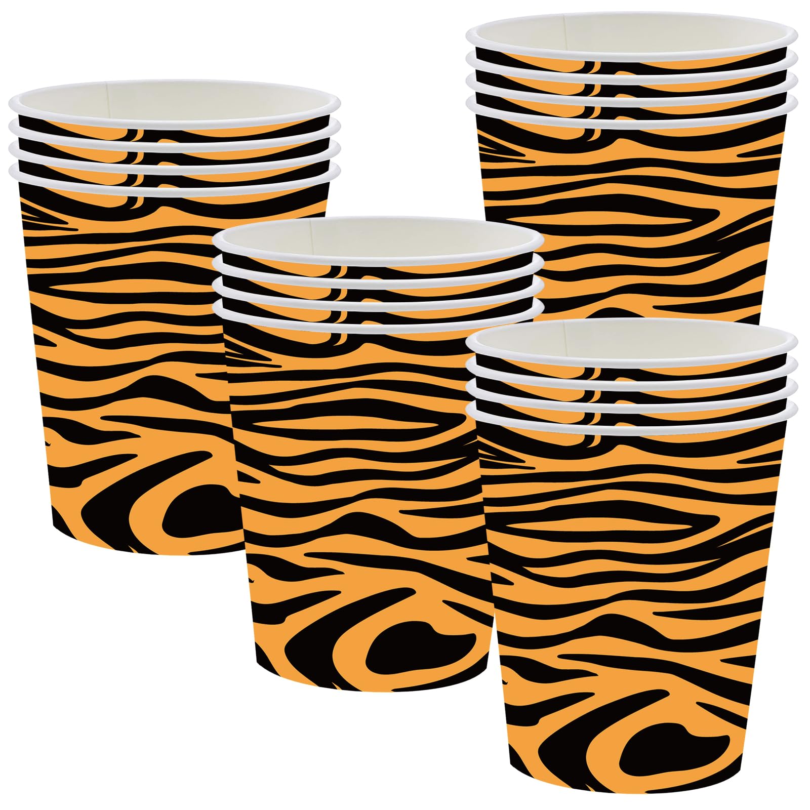 POPOYU 16P Jungle Safari Animal Party Tiger Print Paper Cups,Jungle Animal Party Disposable Paper Cups,Jungle Theme Party Tableware Decorations Set for Kids Jungle Safari Reptile Party Supplies