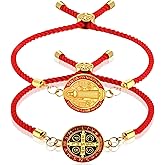 Canchiing 2 Pcs Medal Blessing Gifts Red String for Protection Adjustable Valentines Day Catholic Bracelet Rosary Bracelets Gifts for Men Women Couple Friendship Birthday Confirmation