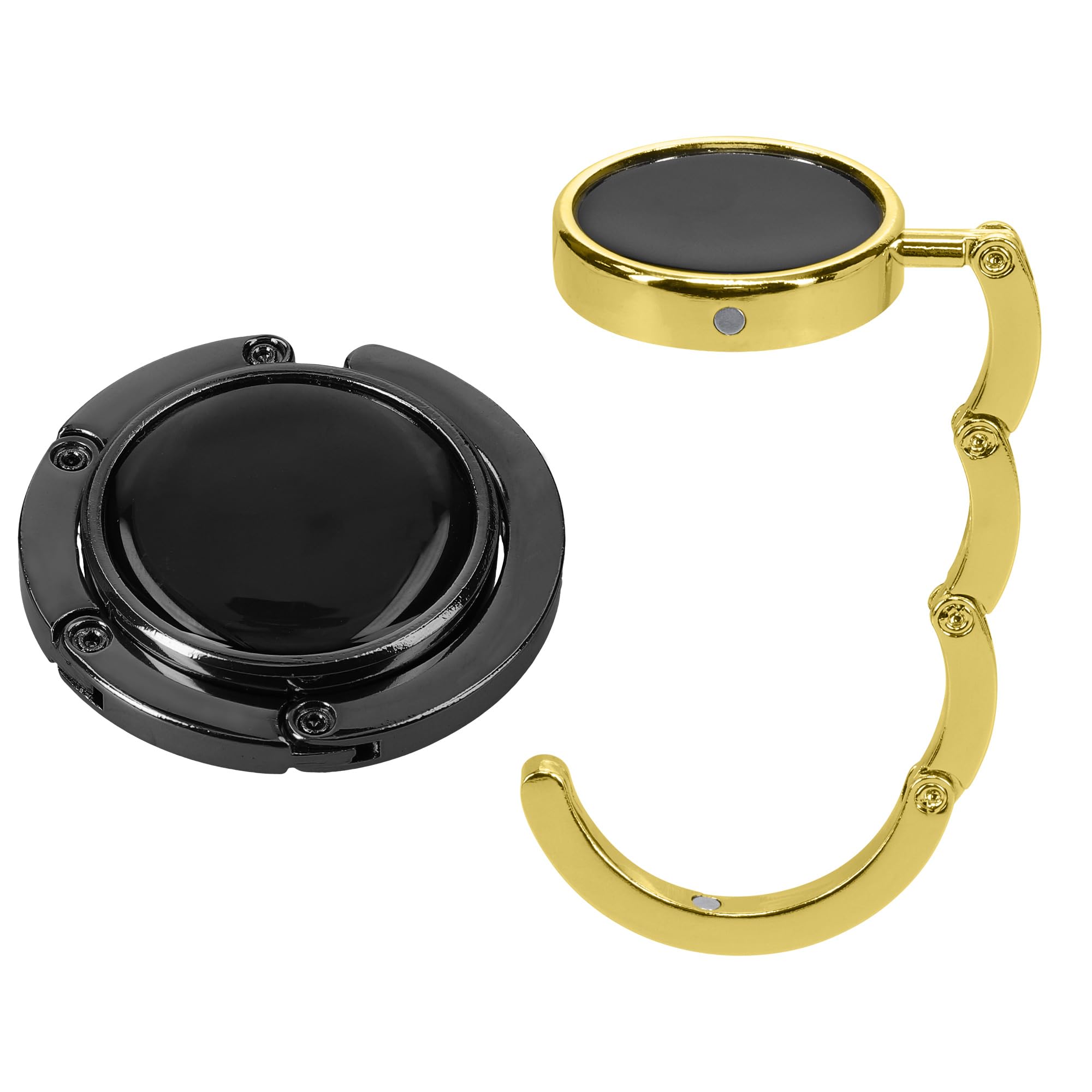 kwmobile Purse Hook for Table - Set of 2 Purse Holder - Folding Handbag Hanger - Portable Bag Holder - Bag Hooks for Desk - Table Hook Black/Gold