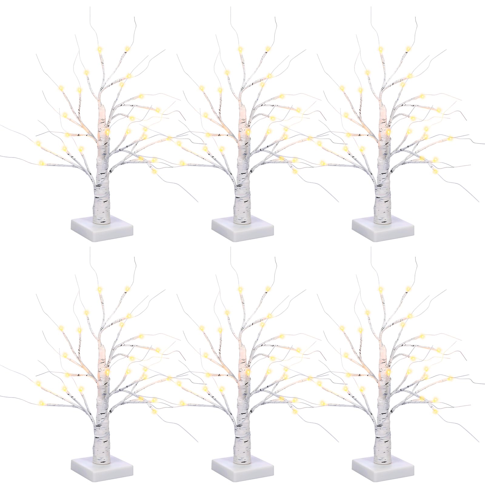 Photo 1 of Macarrie Tabletop Lighted Christmas Birch Tree White Birch Tree with Lights Mini Artificial Trees Battery Powered or USB Twinkling for Table Centerpiece, Indoor Decor Gift(6 Pcs,18 Inch)