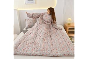 PEKJI Floral Lazy Quilt with Sleeves, Warm Flowers Comforter Winter Quilts Wearable Wrap Blanket Thickened, for Home Office Travel(Child 47"×59")