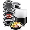 SHOPDAY Meal-Prep-Containers-65 Pack 24 oz Plastic-Food-Storage-Containers-with-Lids, Disposable-Food-Prep-Containers-Microwave-Safe, Meal-Prep-Bowls-Reusable, To-Go-Contianers-for-Lunch