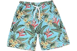 LATIOBRO Beach Shorts for Men Summer 3-Pockets Quick-Dry Tropical Tree Printing Lace-Up Beach Shorts Swim Trunks Mens