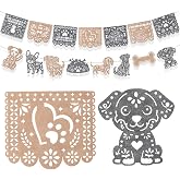HOWAF 15pcs Dia De Los Muertos Dog Papel Picado Banner, Day of the Dead Sugar Skull Dog Themed Hanging Garland for Mexican Party Day of the Dead Ofrenda Altar Decoration Supplies