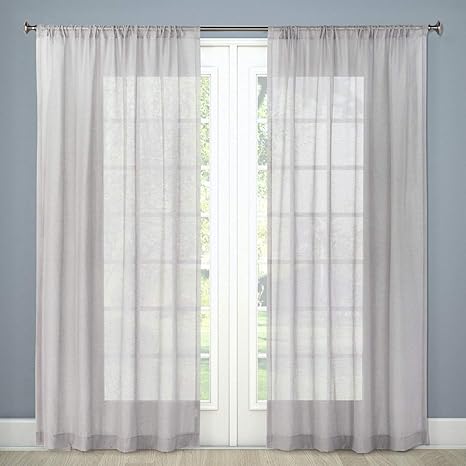 Amazon Com Threshold One Sheer Curtain Panel Gray Linen 54 W