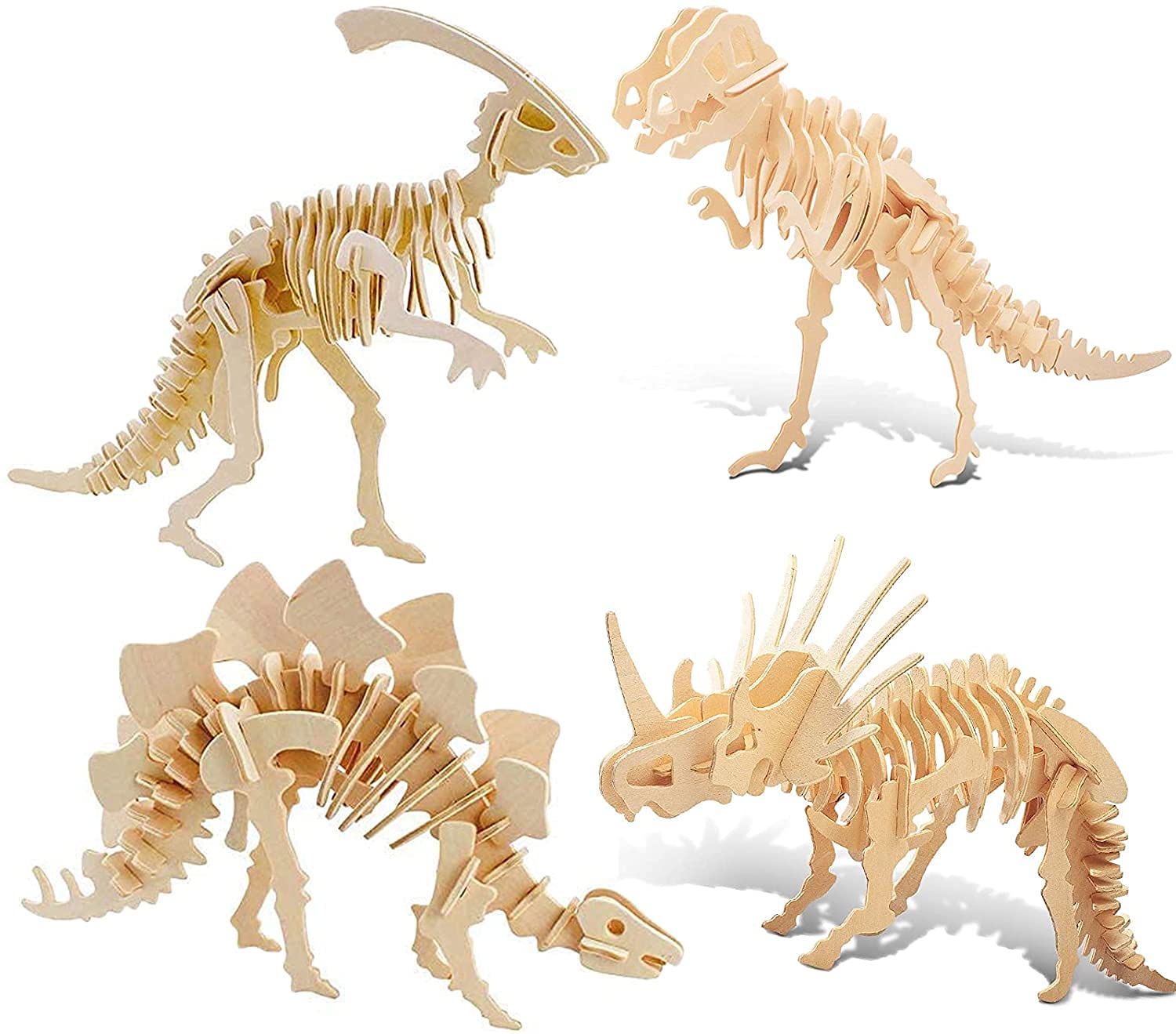 3D Dinosaur Puzzles,Dinosaur Toys,3D Wooden Puzzle,3D Puzzles,Dino Model,Wooden Puzzle for Kids and Adults,Puzzl Education Toys for Kids (4pcs dinosaur)