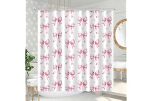 AamAccess Light Pink Bow Shower Curtain Set, Cute Modern Girl Bathroom Aesthetic Polyester Cloth Fabric Bath Curtain Decor with Hooks 72x72 Inches