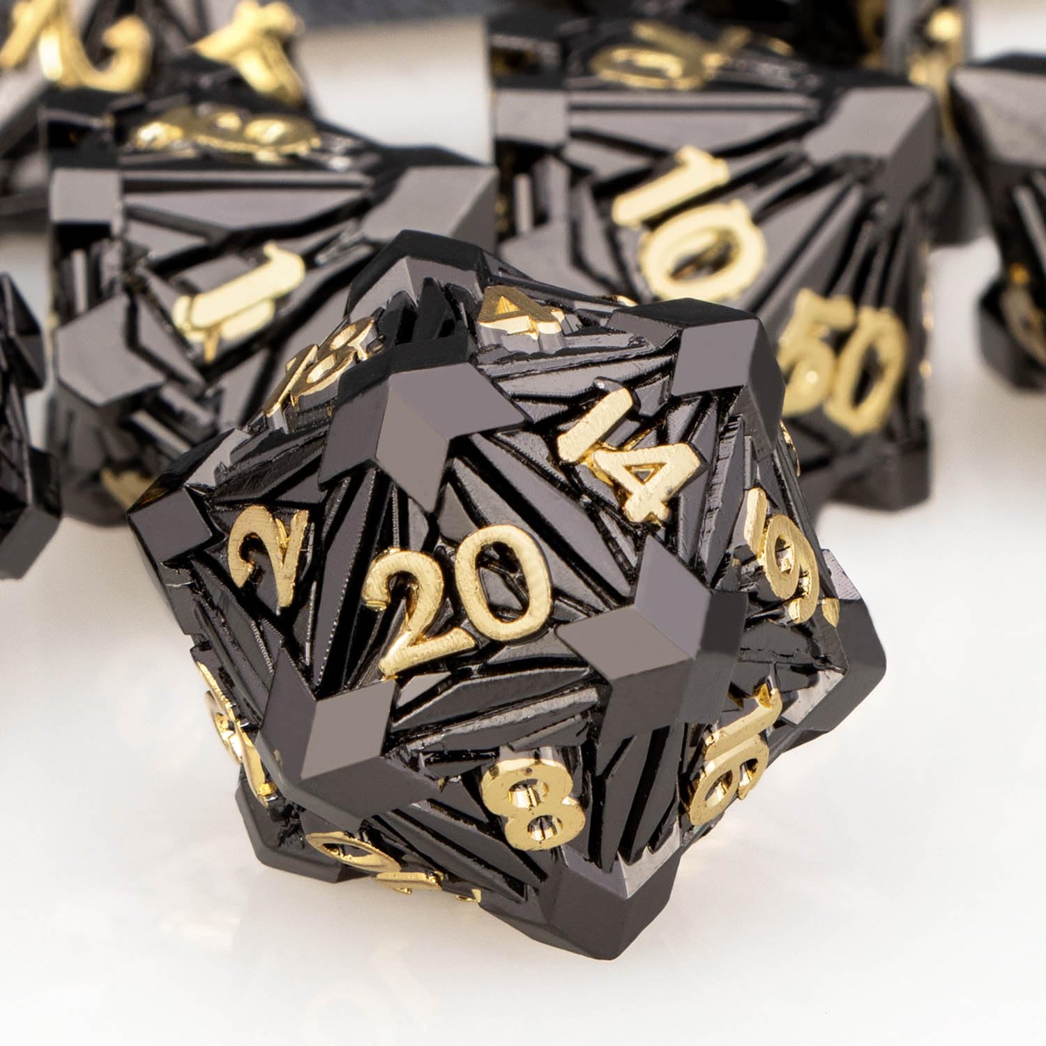 ORIFANTOU 7PCS Metal DND Dice Set with Box, Debris RPG Black Gold D and D Dice for use with D&D Tabletop Games Role Playing Game Polyhedral Dice Set D20 D12 D10 D8 D6 D4 — image 1