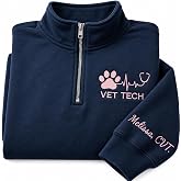 Personalized Vet Tech Embroidered Quarter Zip Sweatshirt, Custom DVM Gifts