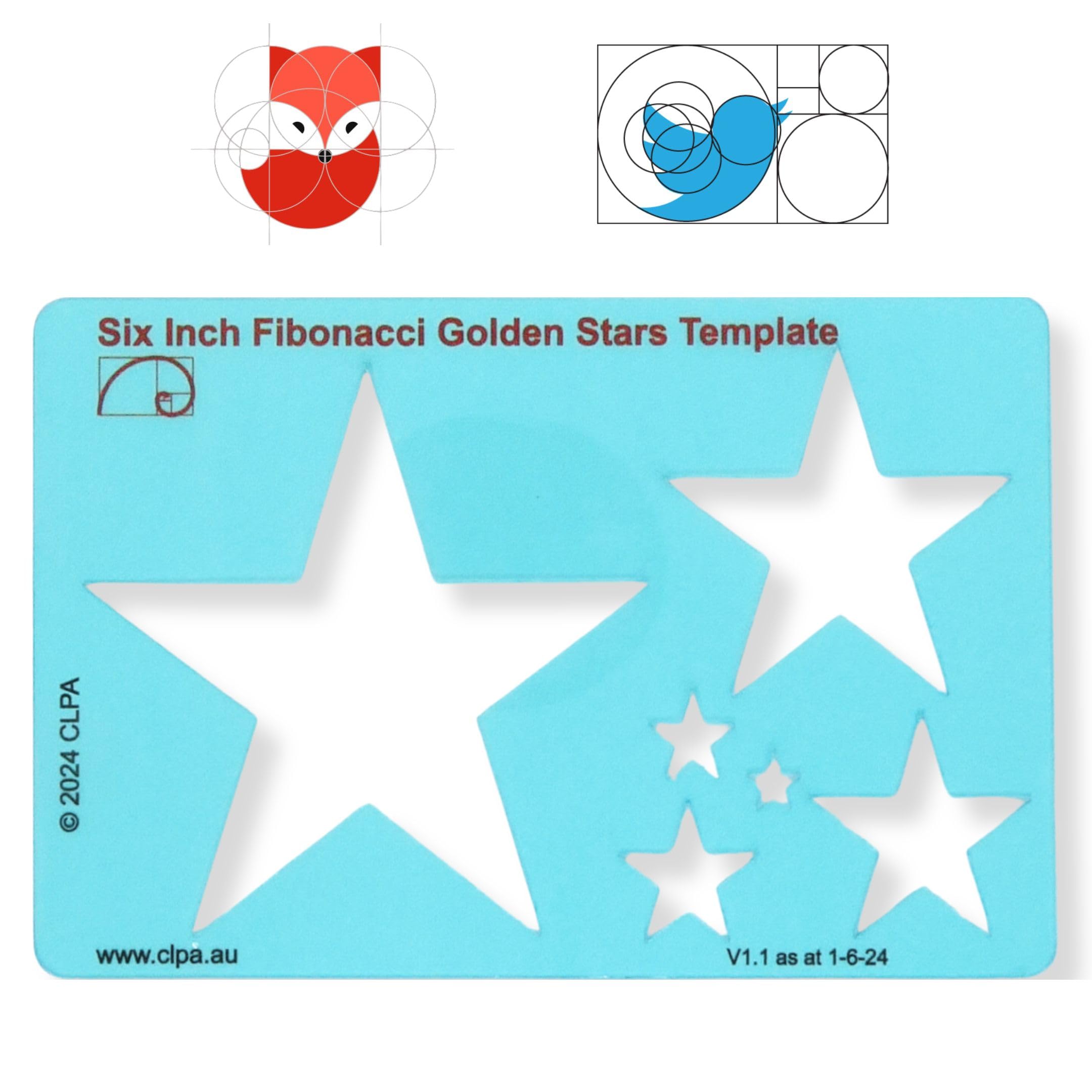 CLPA 6" Star Stencil Template — Golden Ratio Tool for Drawing | Fibonacci Template | Geometric Stencil for Art, Drafting and Quilting | Clear PETG | Made in Australia — image 1