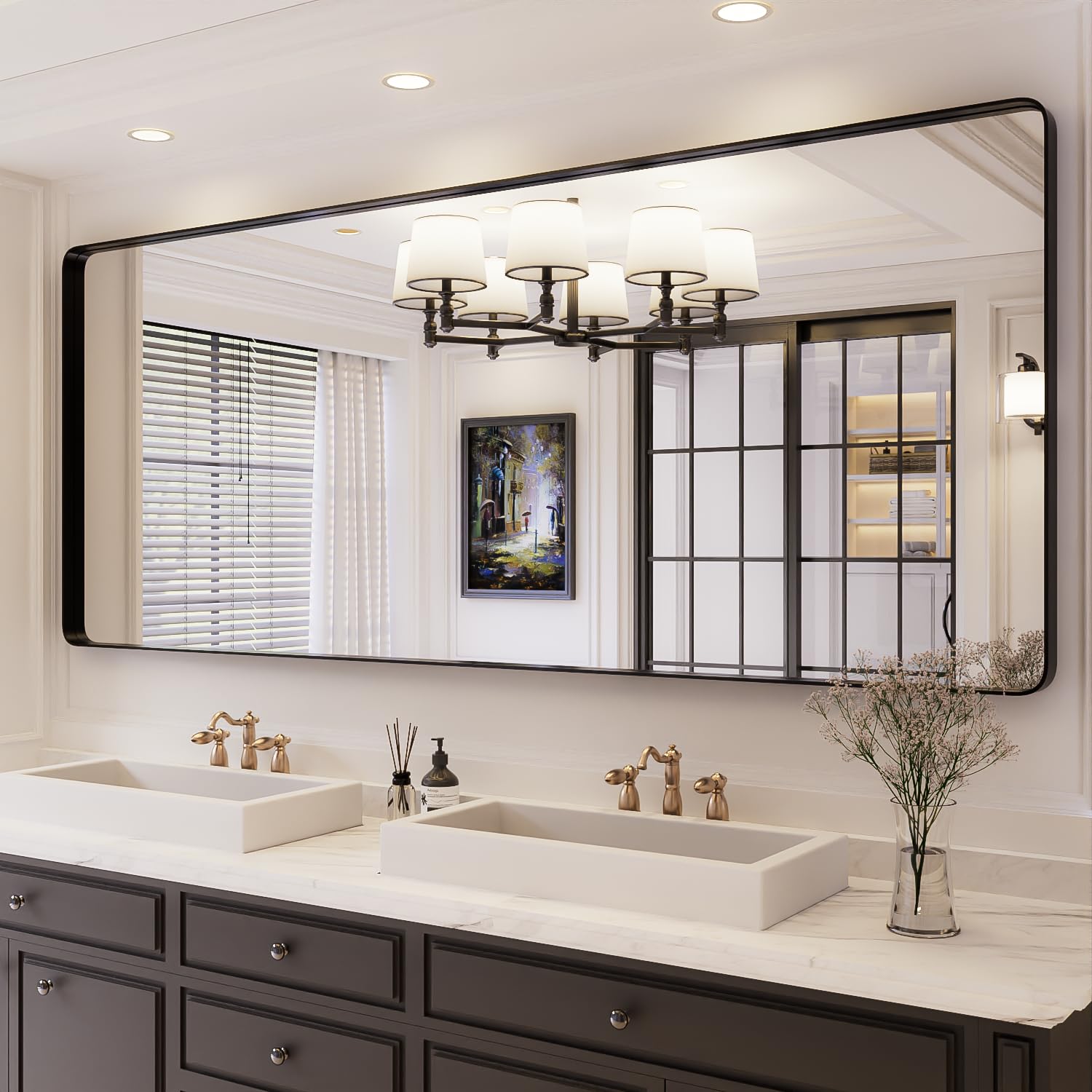 ISKM Black Framed Mirror for Wall 84"x 32", Large Bathroom Mirror Anti ...