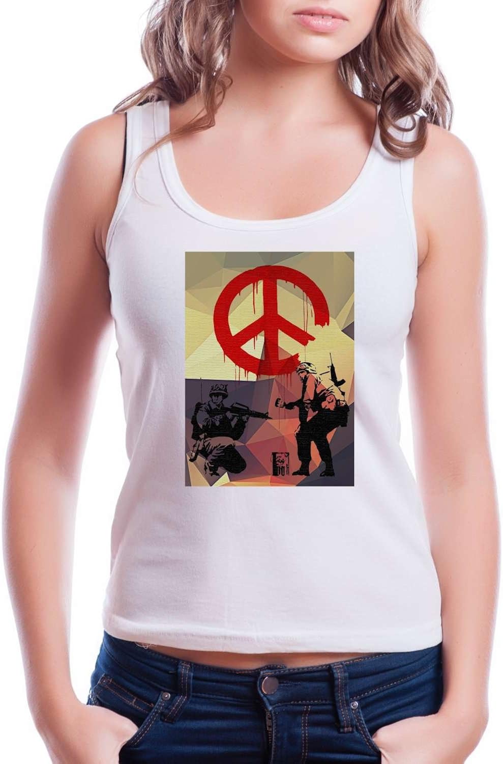 BANKSY PEACE Women's CLASSIC TANK TOP Sleeveless TShirt Amazon.es