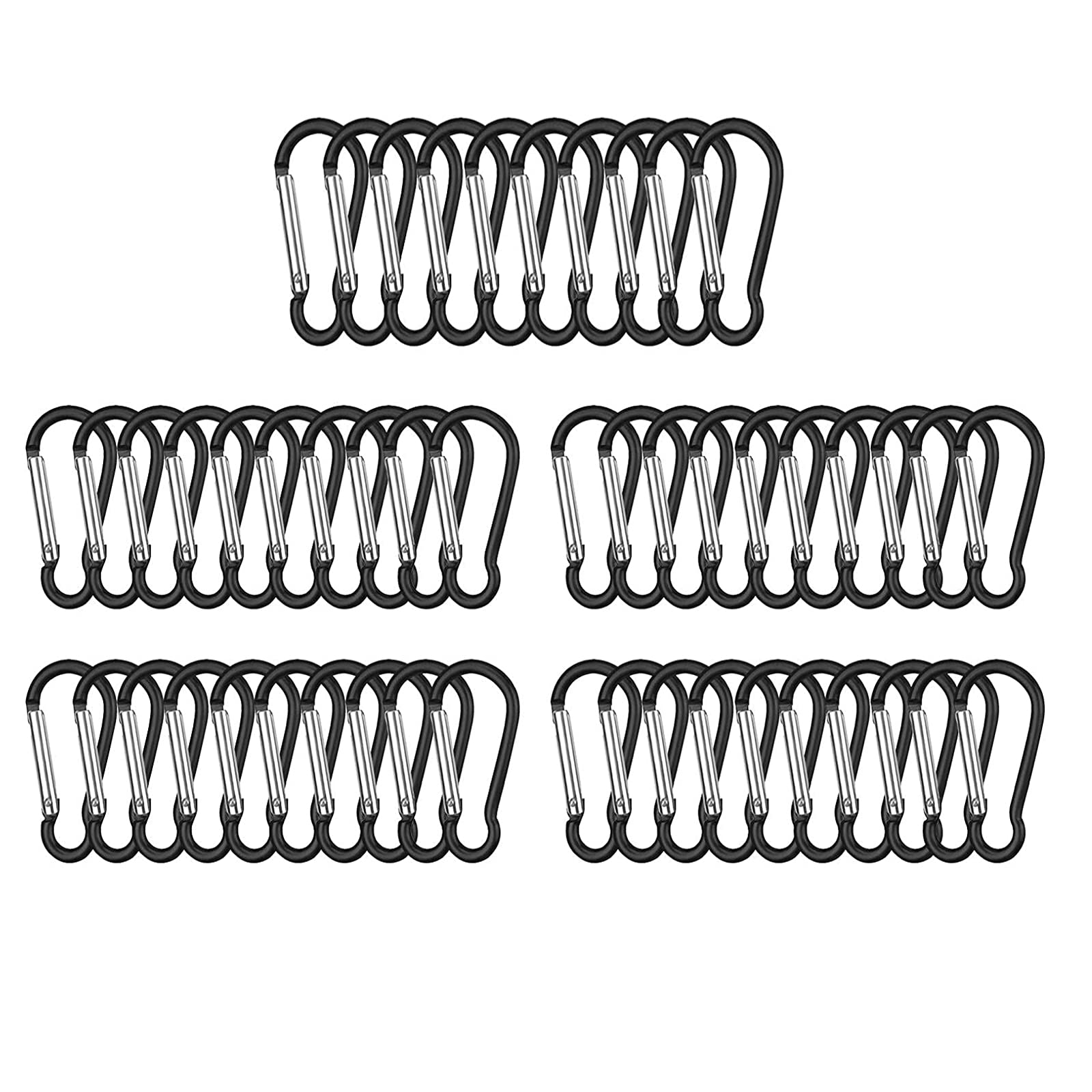 50 Pieces Aluminium Carabiner, Carabiner Key Ring, Carabiner Key Ring for Outdoor Travel, Camping, Hiking, Fishing, Cycling (Black)