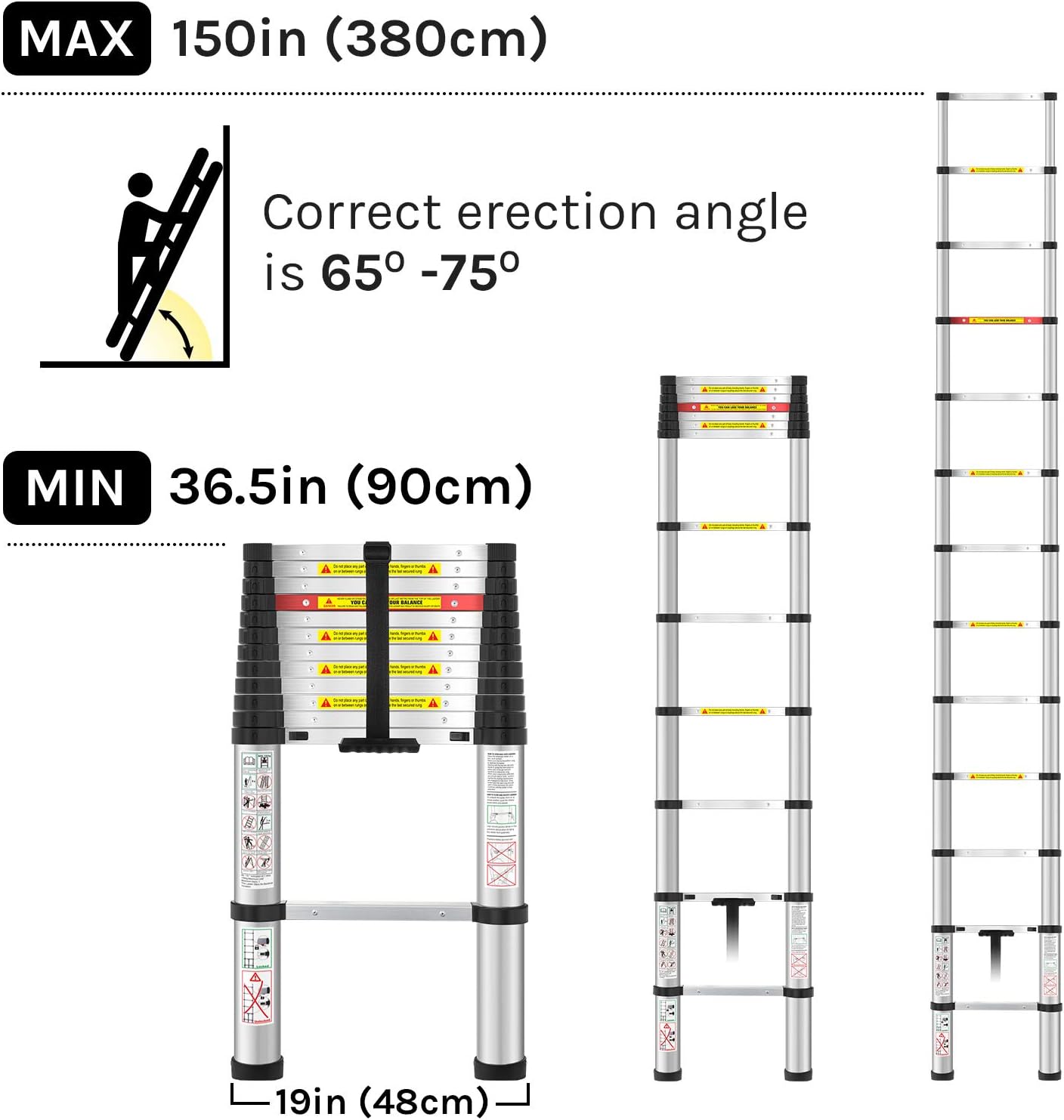 WolfWise Aluminum Telescopic Extension Multi-Purpose Ladder, 12.5FT, 330lbs Capacity - - 