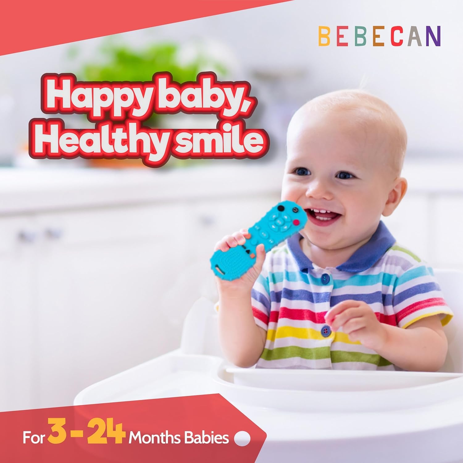 BEBECAN 3 Pack Silicone Baby Remote Teether Chew Toy for Infant TV Teething Remote Control Shape for Babies 3 6 9 12 18 24 Months Safe Food Grade Silicone BPA Free