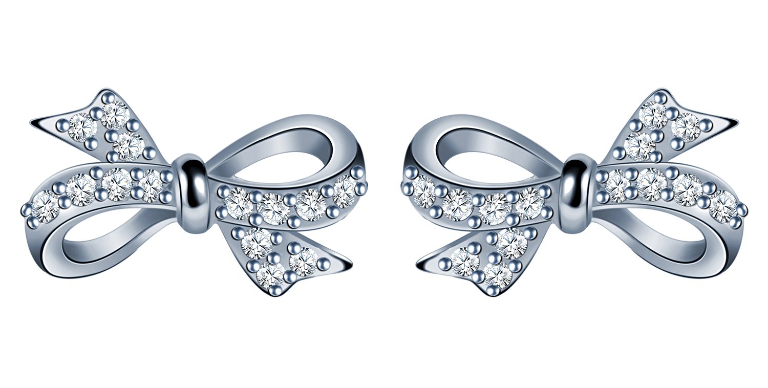 Infinite U Girl's 925 Sterling Silver Cubic Zirconia Butterfly Bow Stud Earrings, Silver