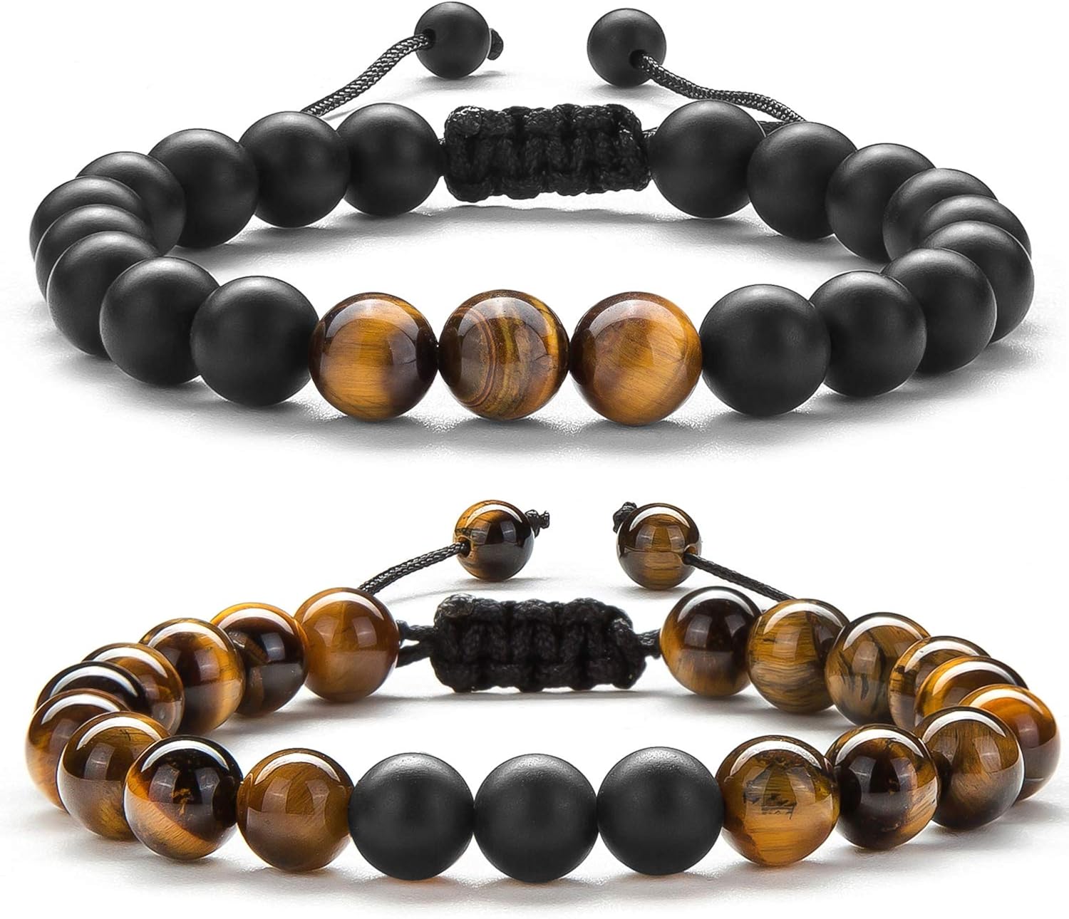 Hamoery Men Women 8mm Tiger Eye Stone Beads Bracelet Braided Rope Natural Stone Yoga Bracelet Bangle(Tiger Eye Stone): Clothing