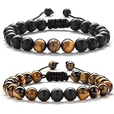 Hamoery Men Women 8mm Tiger Eye Stone Beads Bracelet Elastic Natural Stone Yoga Bracelet Bangle