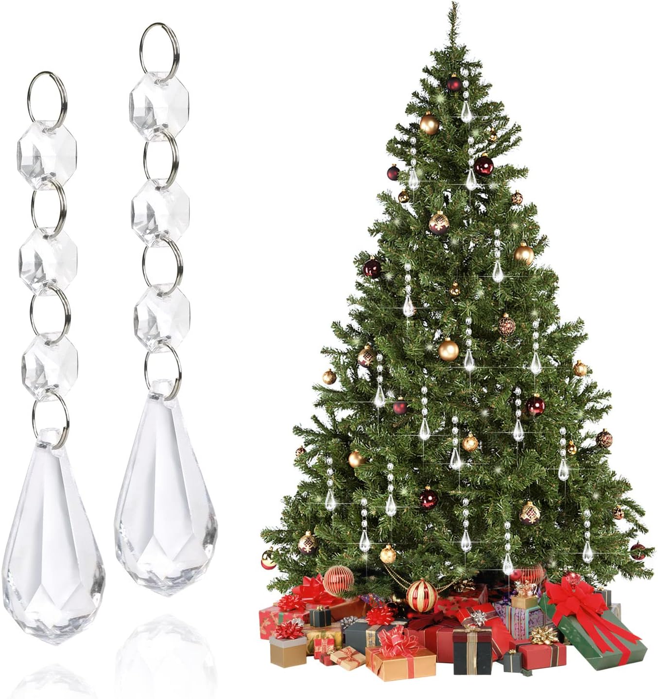 Wreaths, Garlands & Swags - Christmas Crystal Decorations, 38PCS Christmas Tree Decor Ball Ornaments Set Hanging Acrylic Chandelier Beads for Xmas Garland Wedding Halloween Party Sun Catcher Rainbow Maker with Linen Bag