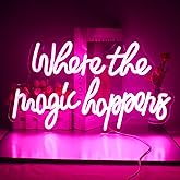 FAXFSIGN Where The Magic Happens Neon Sign Led Pink Word Light Up Signs for Wall Decor Usb Powered Letter Neon Light Signs Indoor Light for Bedroom Salon Decor Wedding Birthday Party Bar Man Cave