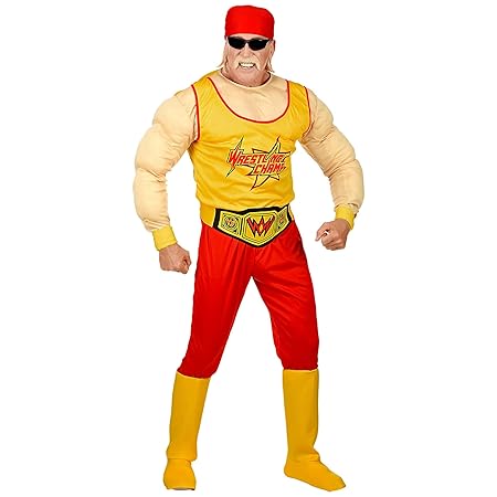 Widmann 02552 Erwachsenenkostüm Wrestling Champ, Herren, Rot/Gelb