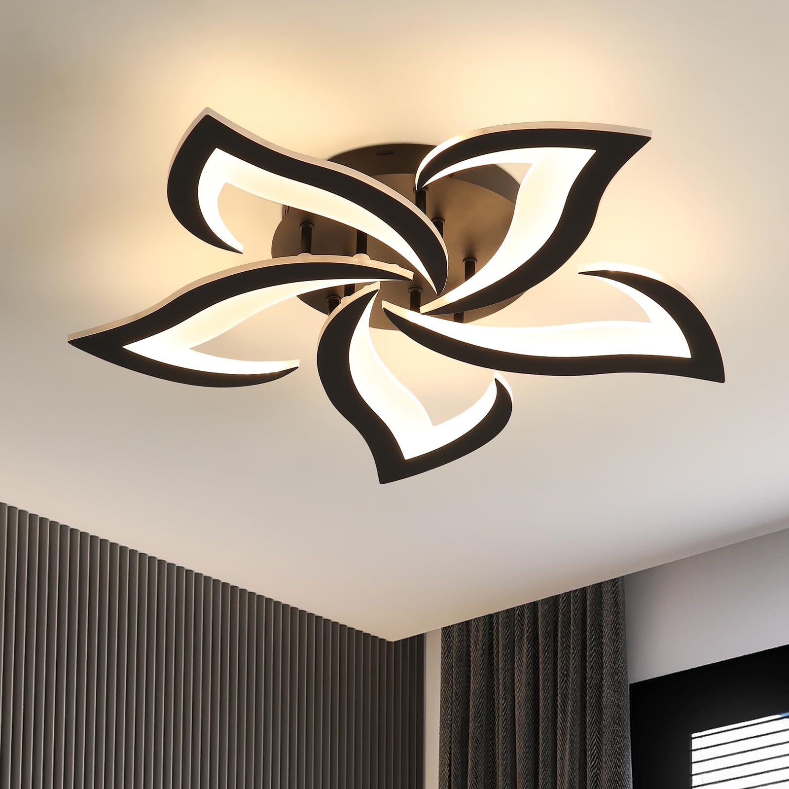 Dorlink LED Ceiling Light, 60W 5400LM Modern Design Ceiling Lighting, 5 Lights Living Room Ceiling Light Acrylic Black Flower Fittings Ceilings for Bedroom, Kitchen, Dining Room 3000K Warm White — image 1