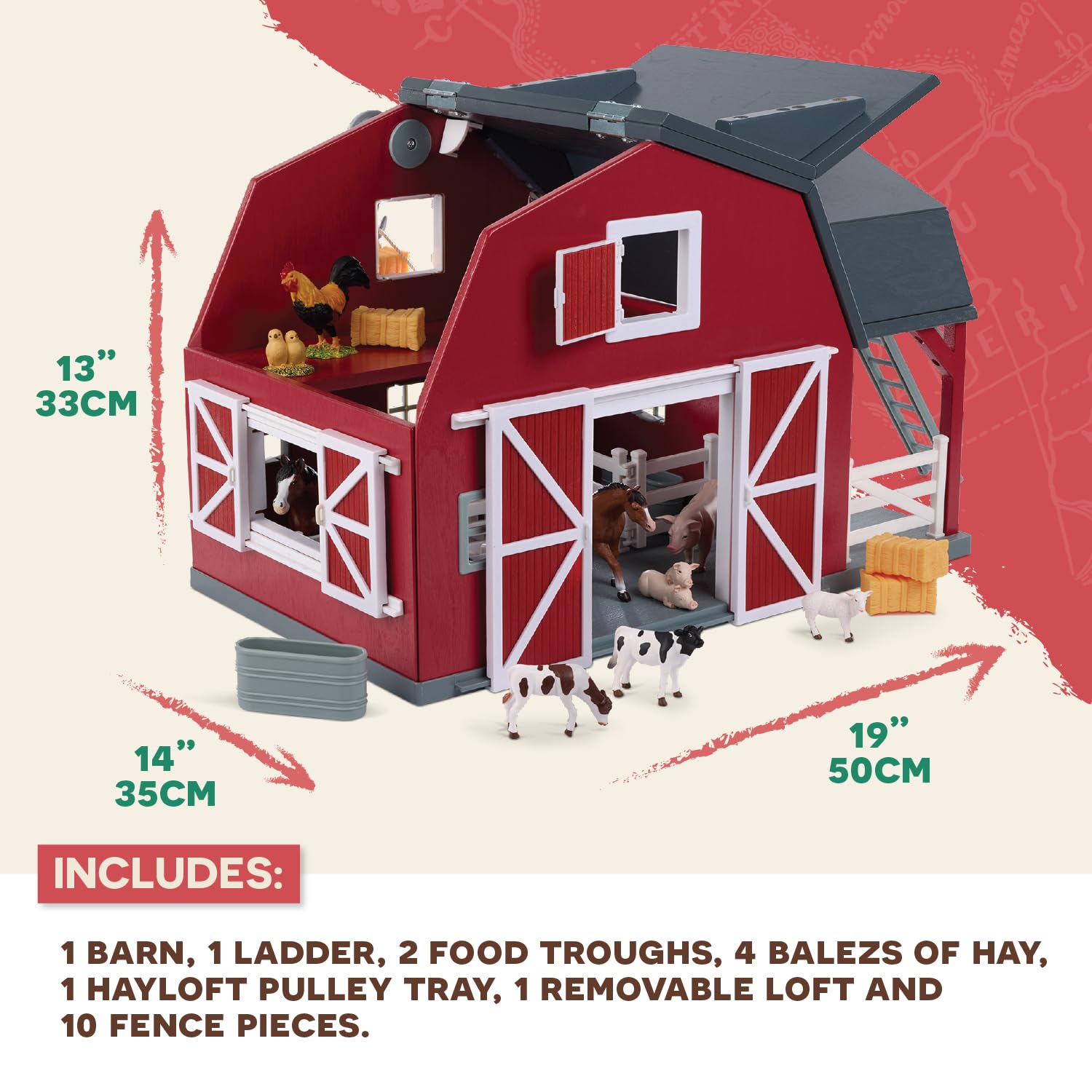 Terra by Battat – 20 Pieces Wooden Animal Barn Toy Set – Farm Animals & Play Fence – Pretend Play for Toddlers & 3+ Years – Educational Toys – Farmhouse Playset with Cute Animal Figures