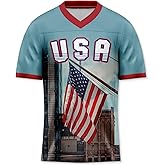 Rgubvui Men's 4th of July USA Flag Football Jerseys for Independence Day Red White Blue Shirts American Patriotic Jersey