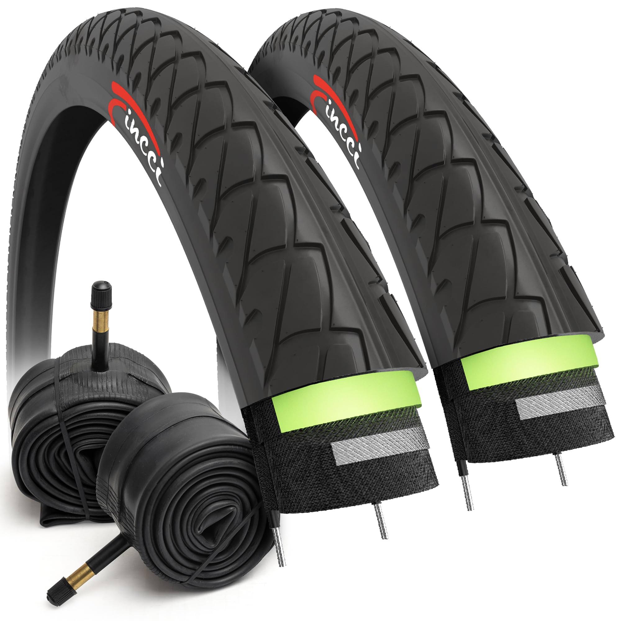 Fincci Set 26 x 1.95 Inch Slick Tyres with 3mm Antipuncture Protection and Schrader Inner Tubes for Cycle Road Mountain MTB Hybrid Bike Bicycle (Pack of 2)