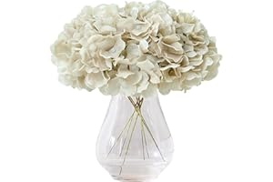 KISLOHUM 10Pcs Hydrangea Artificial Flowers Beige Heads Fake Silk Flowers Full Silk Flowers with Stems Wedding Home Party Sho