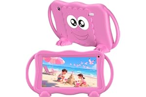 Trayoo Kids Tablet 7 Inch Tablets for Kids 3-12, 32GB Toddler Tablet with Dual Camera, Parental Control, Solid Case, WiFi, GMS, YouTube, Netflix, Android Learning Software Installed(Blue) (Pink)