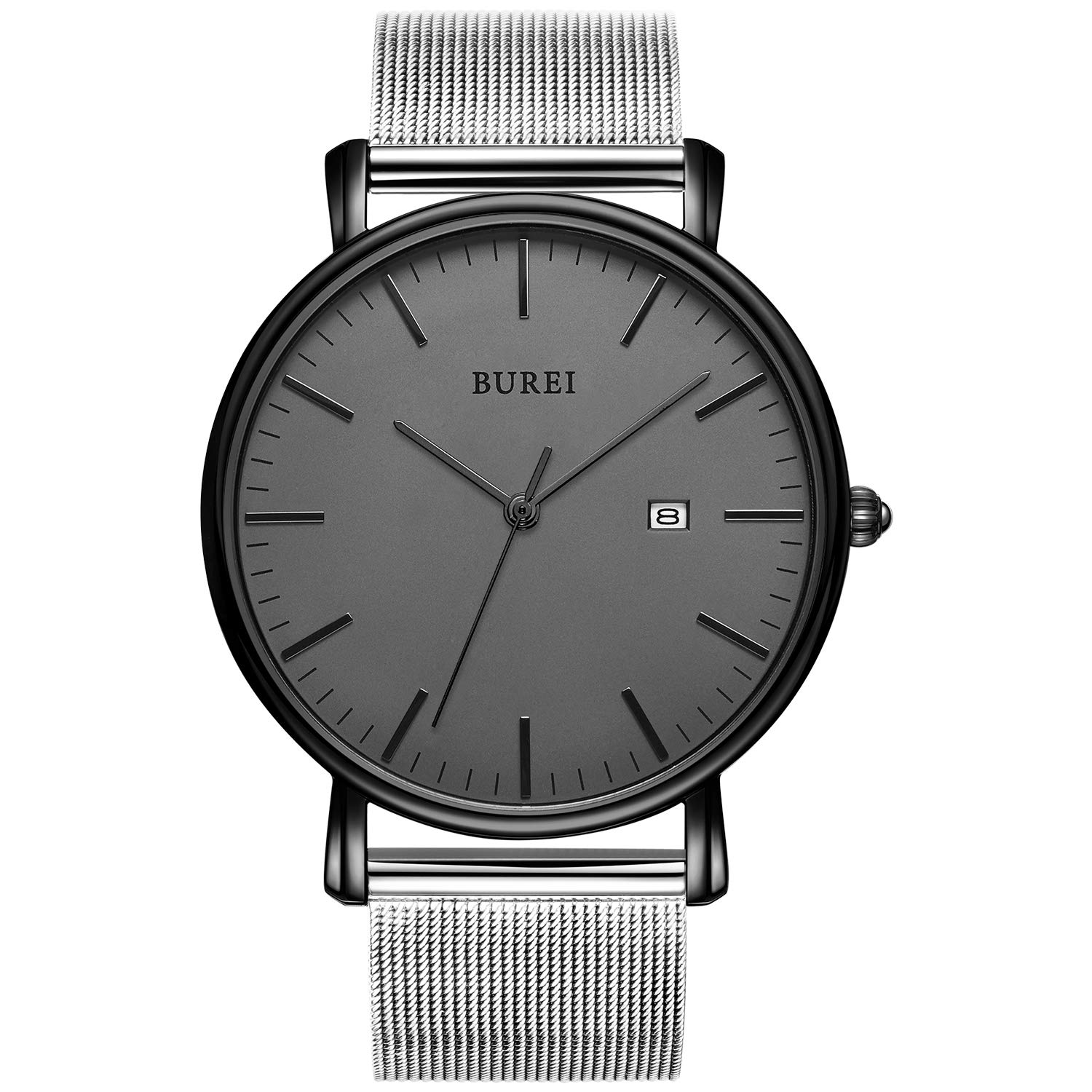BUREI Men's Wrist Watches,Minimalist Analog Quartz Watches for Men with Mesh Band,Gifts for Men