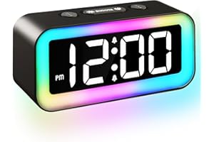 JALL Colorful Nightlight LED Digital Alarm Clock with Super Loud Dual alarm, Weekday mode, Snooze, Dimmer, USB Charging Port for Livingroom, Bedroom, Bedside, Heavy Sleeper, Adult, Kid, Teens, gift, Black