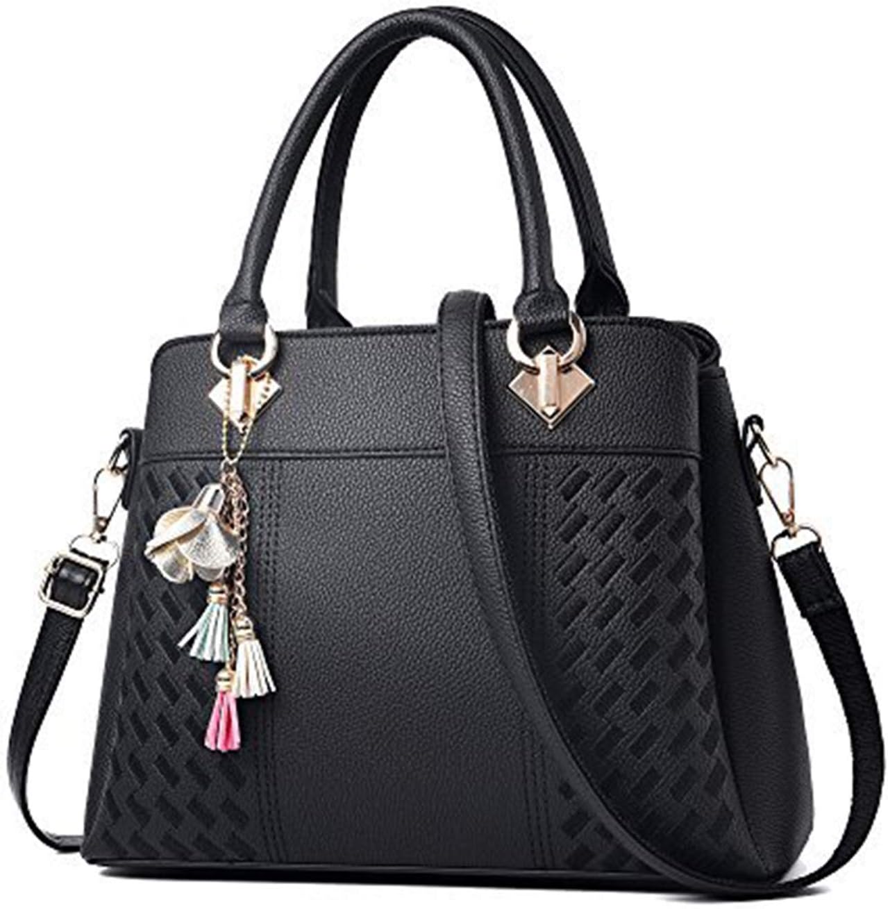 JUND Womens Purses and Handbags Ladies Designer Satchel Tote Bag Shoulder Bags (Black)