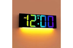 JALL 12'' Large Digital Wall Clock, Big LED Number Dispaly, RGB Colors, DST, Night Light for Classroom Living Room Bedroom Mounted Birthday Xmas Gift for Senior, Mem Womem (Black, 12 inches)