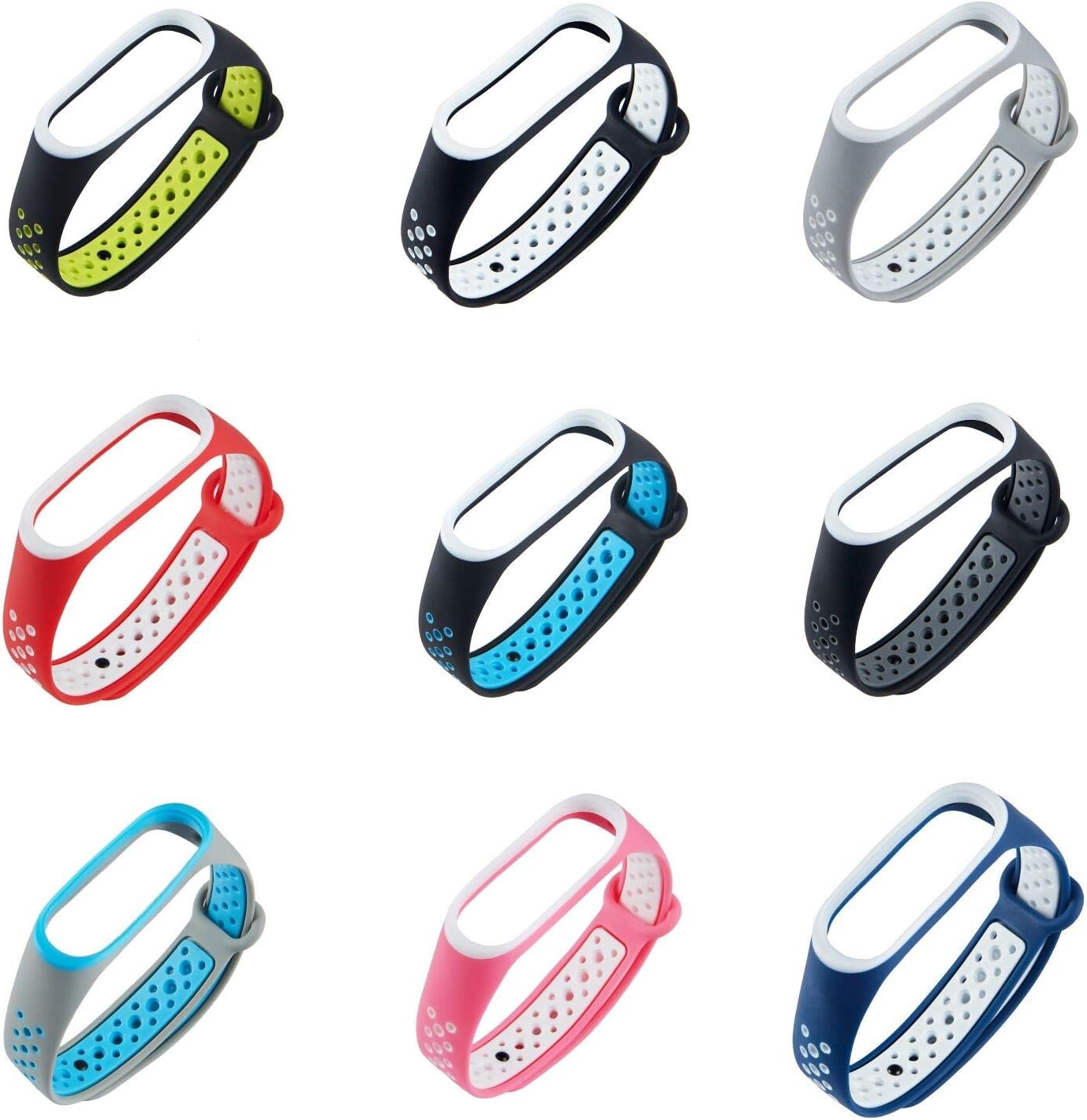 XIHAMA Armband für Xiaomi mi Band 3, Silikon Ersatzband Fitness Sport Aktivität Ersatzarmbänder (A Set (9pcs))