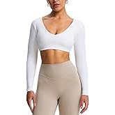 Aoxjox Long Sleeve Crop Tops for Women Stacey V Neck Workout Athletic Gym Cropped T Shirt Top