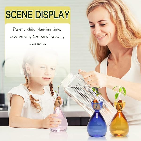 CYZGLASS AVOCADO VASE AVOCADO SEED STARTER VASE AVOCADO TREES LIVE PLANTS GROWING KIT GLASS PLANT VASE 2PC, 14*8.6CM, BLUE AMBER