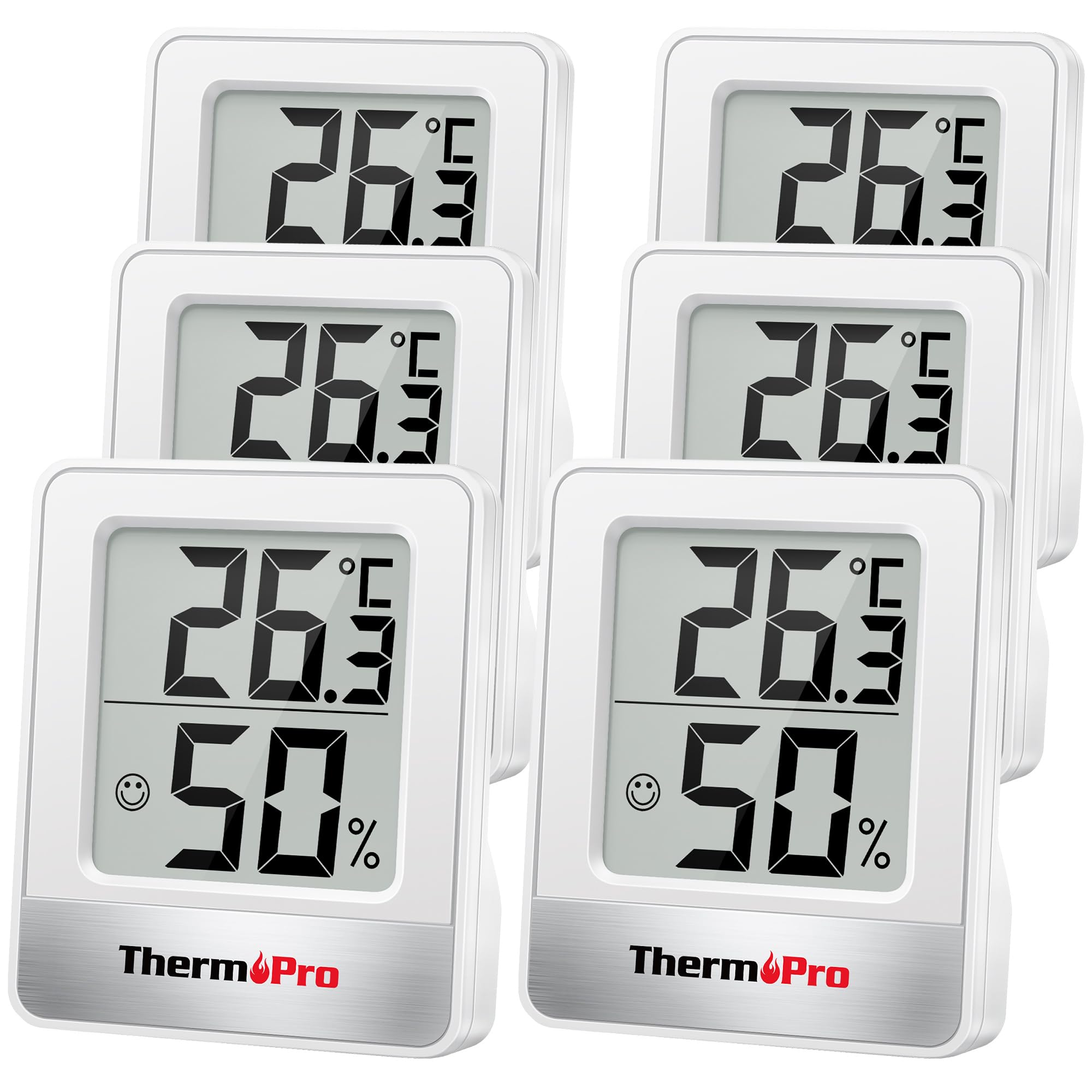 ThermoPro TP49W-6 Digital Mini Thermo-Hygrometer Thermometer Room Thermometer 6 Indoor Temperature and Humidity Meter with Smiley Indicator
