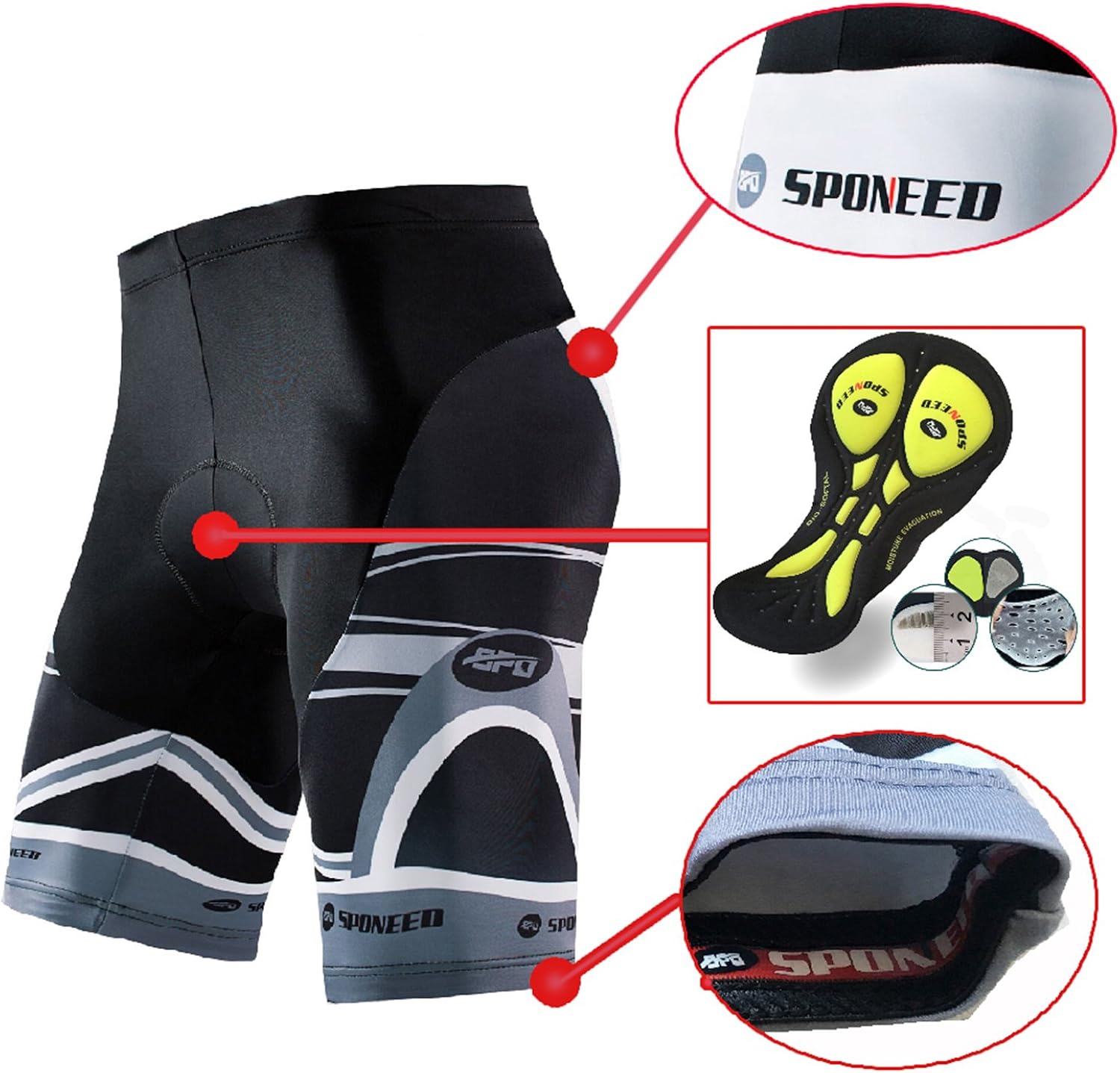 sponeed Men's Cycle Shorts Biking Pants Gel Padding Bicycle Ride Bottoms for Road Bikie MTB : Clothing