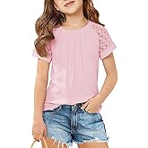 Girls Pleated T Shirts Kids Fashion Lace Sleeve Summer Tops Casual Crewneck Blouse 5-14 Years