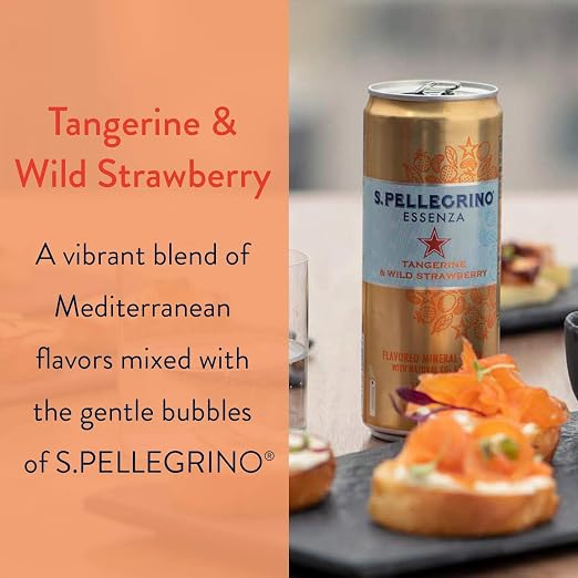 Amazon Com S Pellegrino Essenza Tangerine Wild Strawberry Flavored Mineral Water 11 15 Fl Oz Cans 24 Pack Grocery Gourmet Food