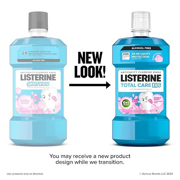 LISTERINE TOTAL CARE KIDS MOUTHWASH, ADA ACCEPTED, ALCOHOL-FREE ANTICAVITY FLUORIDE MOUTHWASH, CHILDREN’S MOUTHWASH FOR CAVITY PROTECTION AND FRESH BREATH, BUBBLEGUM FLAVOR, 500 ML, PACK OF 3
