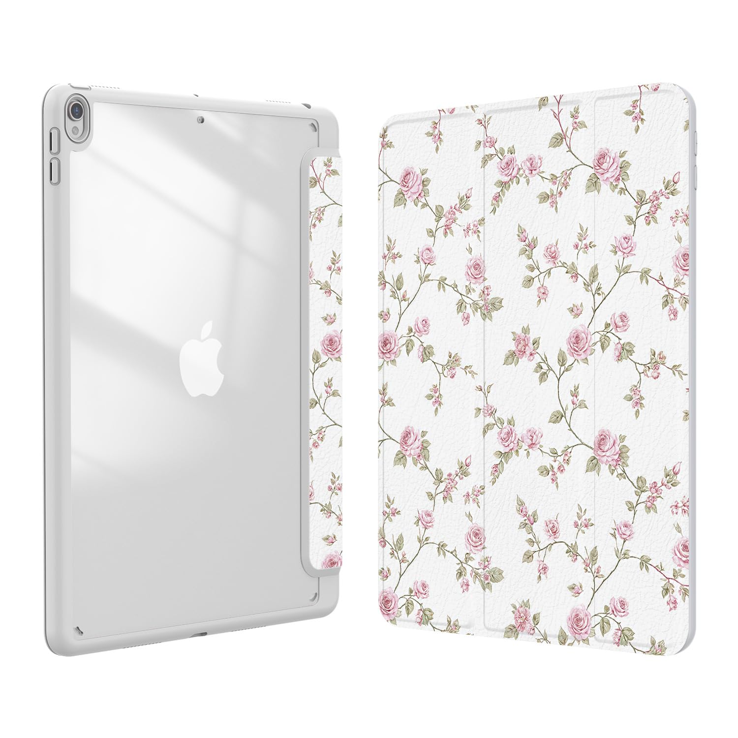 Photo 1 of Xkladz Case for iPad pro 10.5 inch 2017/ iPad Air 3rd Generation 2019, Case with Pencil Holder, Stand Clear Back Cover Cute Cool Design for Women Girls, Auto Sleep/Wake, Pink Flower