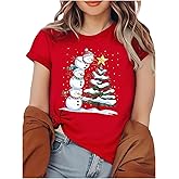 SweatyRocks Women's Christmas Tree Graphic Short Sleeve T Shirts Casual Crew Neck Going Out Tees