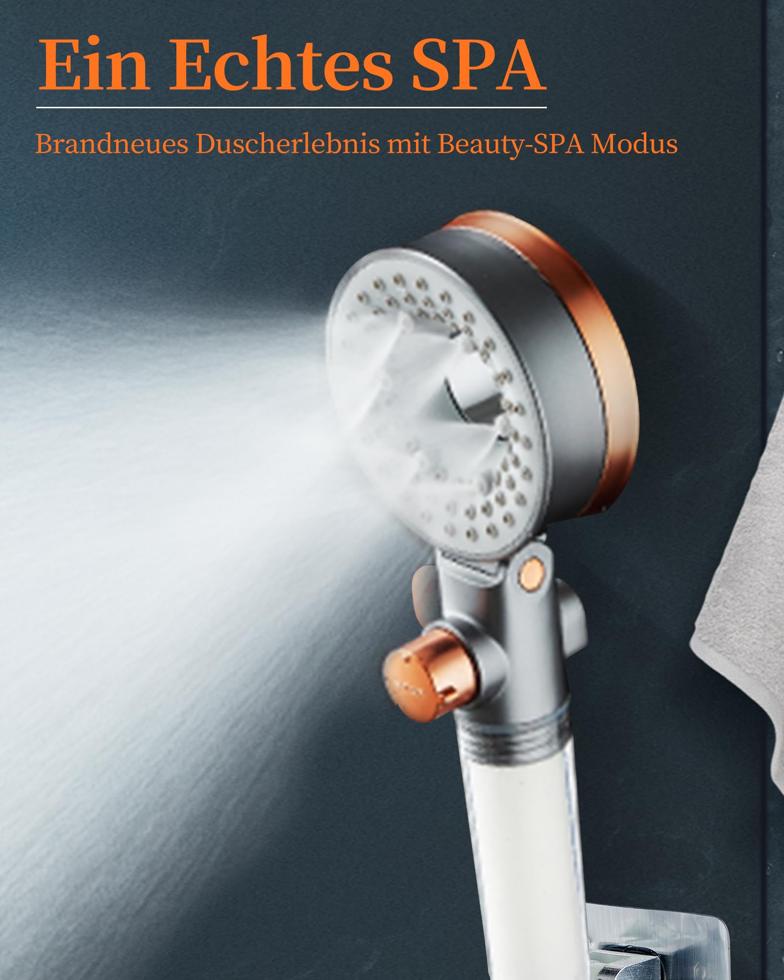 Sparduschkopf Wassersparend mit 3 Strahlarten, Druckerhöhend Handbrause mit Filter Gegen Kalk, Regendusche Duschköpfe, Duschsparkopf Wassersparend mit Stoppfunktion, SPA Brausekopf Dusche 7