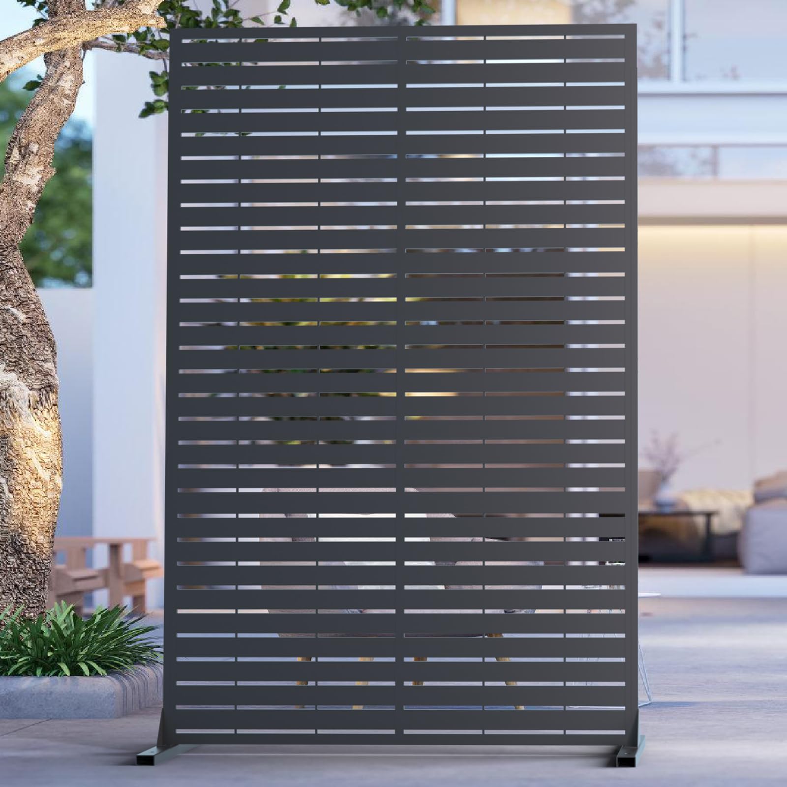 Photo 1 of 6FT Outdoor Metal Privacy Screen – Decorative Privacy Fence and Room/Garden Divider, Weather-Resistant Freestanding Panel with Stand, Durable Steel for Patio, Garden, Balcony, or Backyard